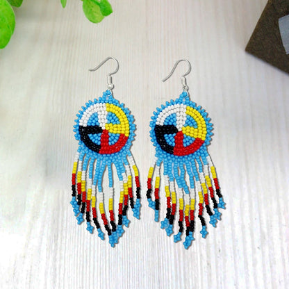 Turquoise Blue Fringe Earrings Beaded Handmade Earrings For Women