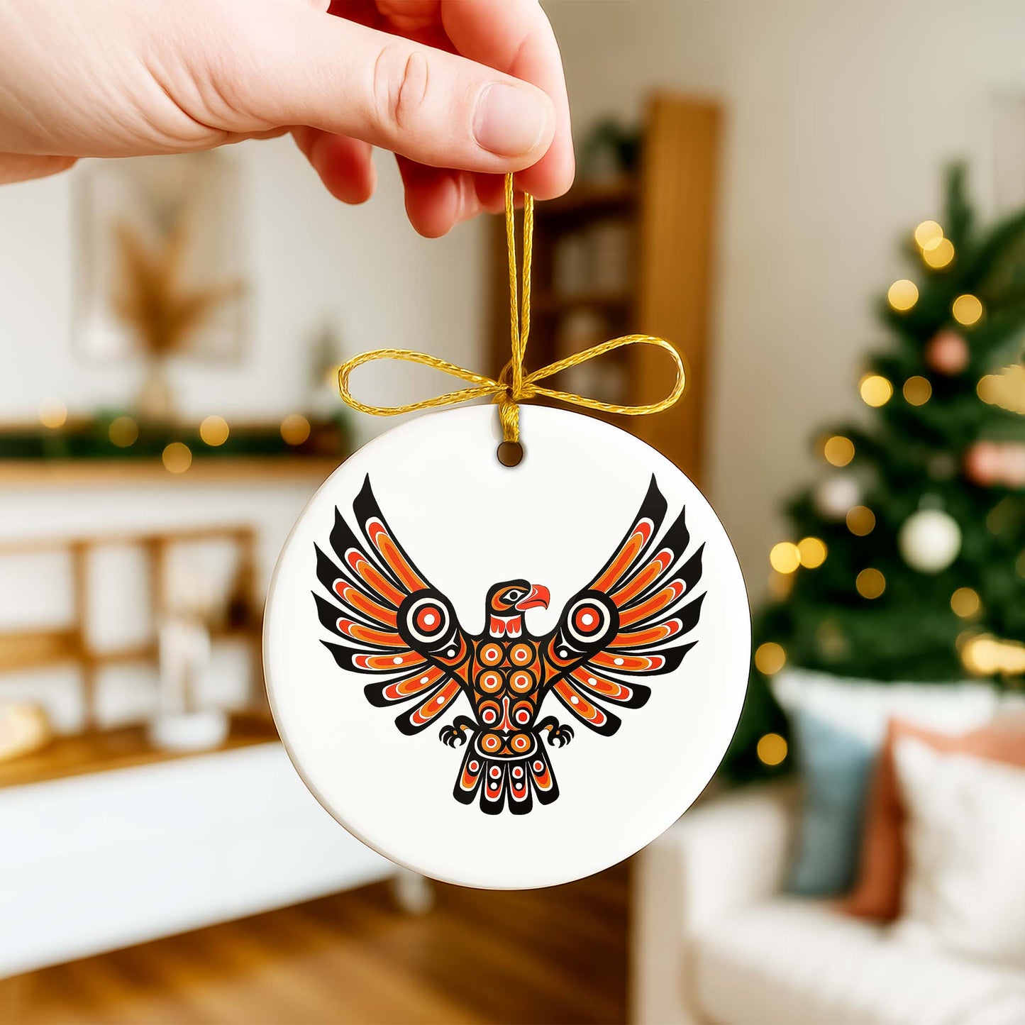 Pacific Owl Ceramic Ornament - Indigenous Tribal Art for Holiday Decor