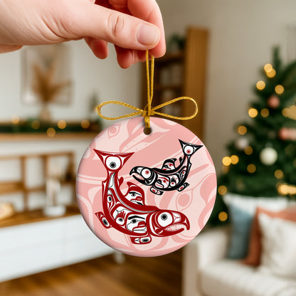 Pacific Northwest Salmon Ceramic Ornament – Indigenous Art Christmas Tree Decor