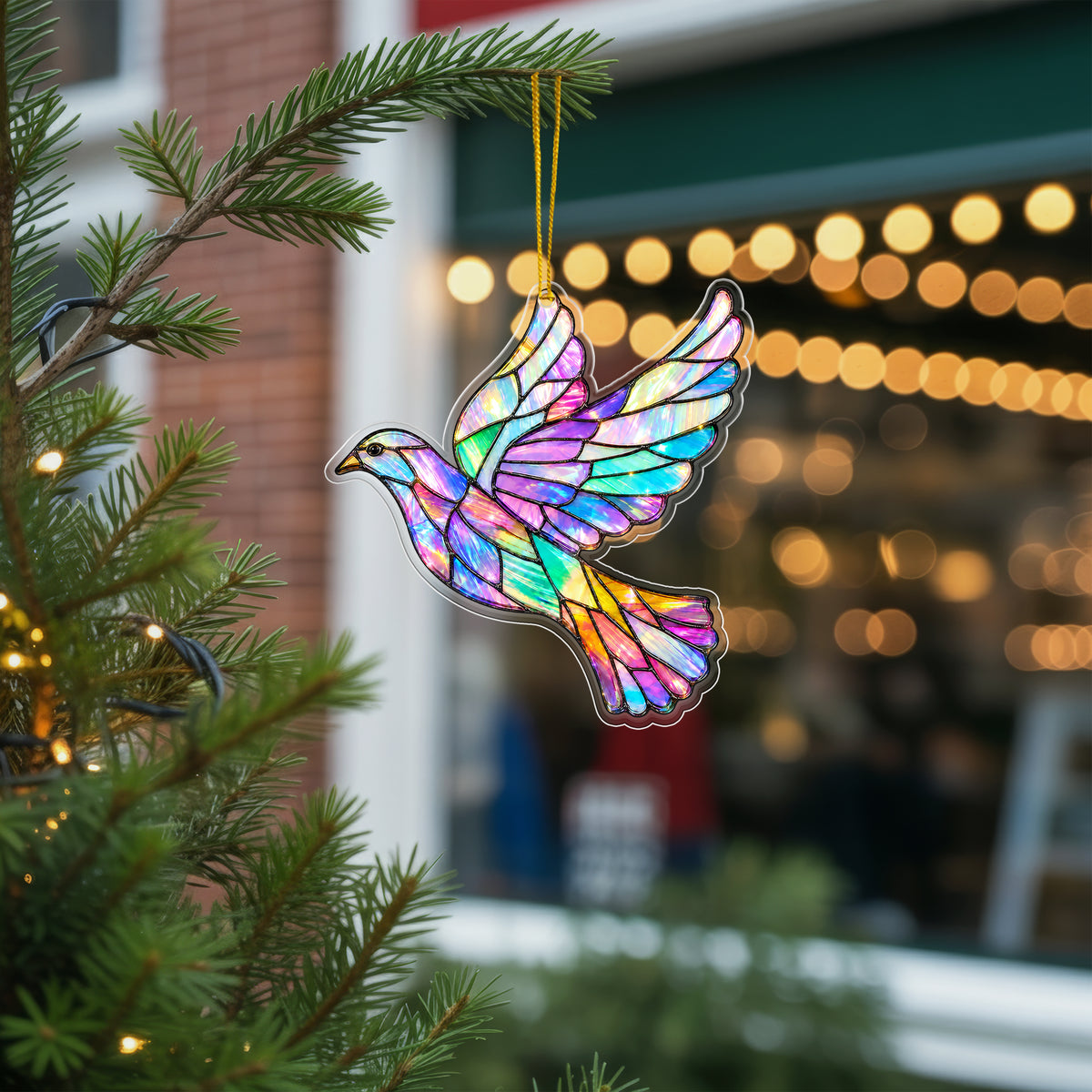 Stained Glass Hummingbird Acrylic Ornament - Colorful Holiday Decor