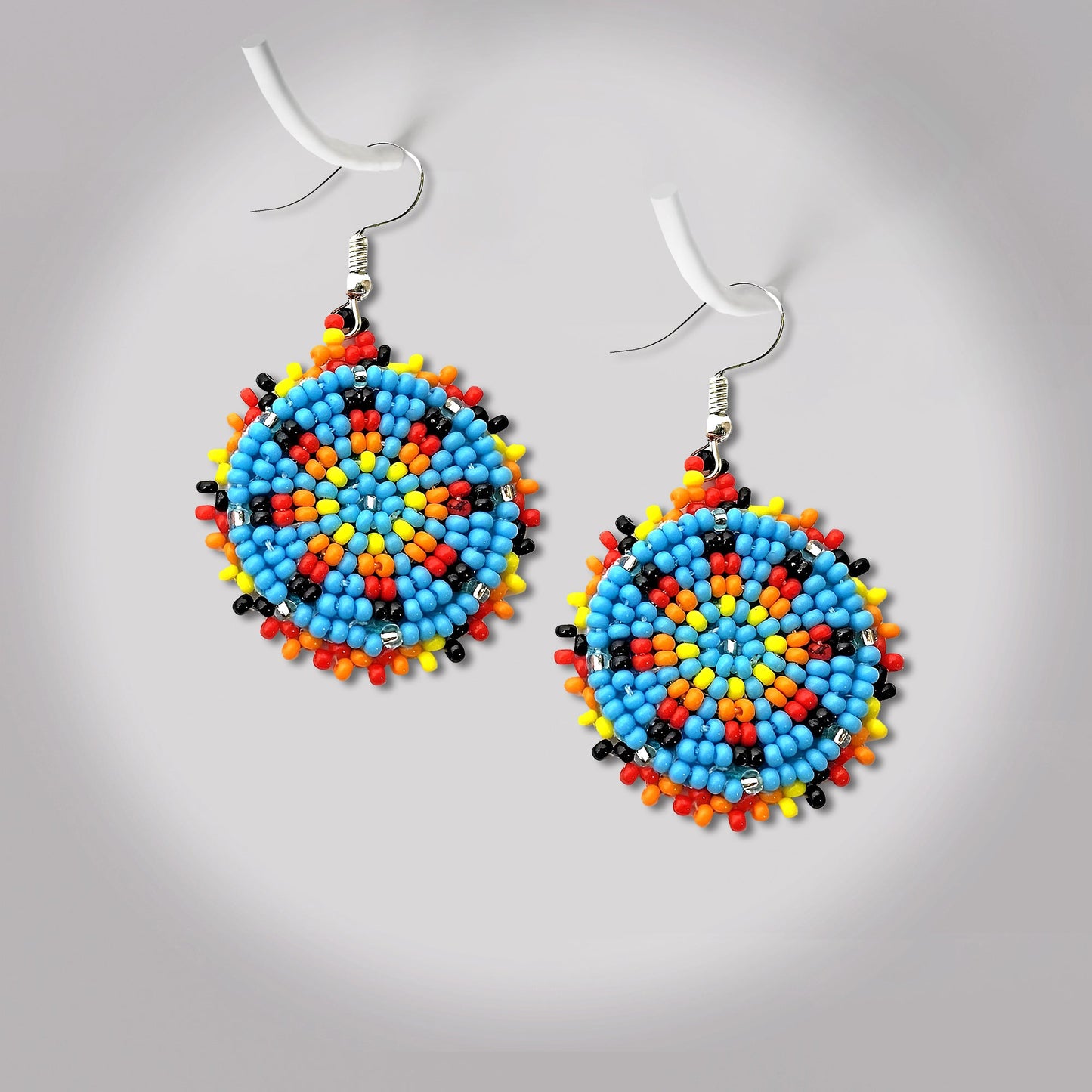 Cute Round Turquoise Blue Beaded Handmade Earrings For Women