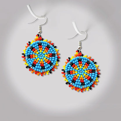Cute Round Turquoise Blue Beaded Handmade Earrings For Women
