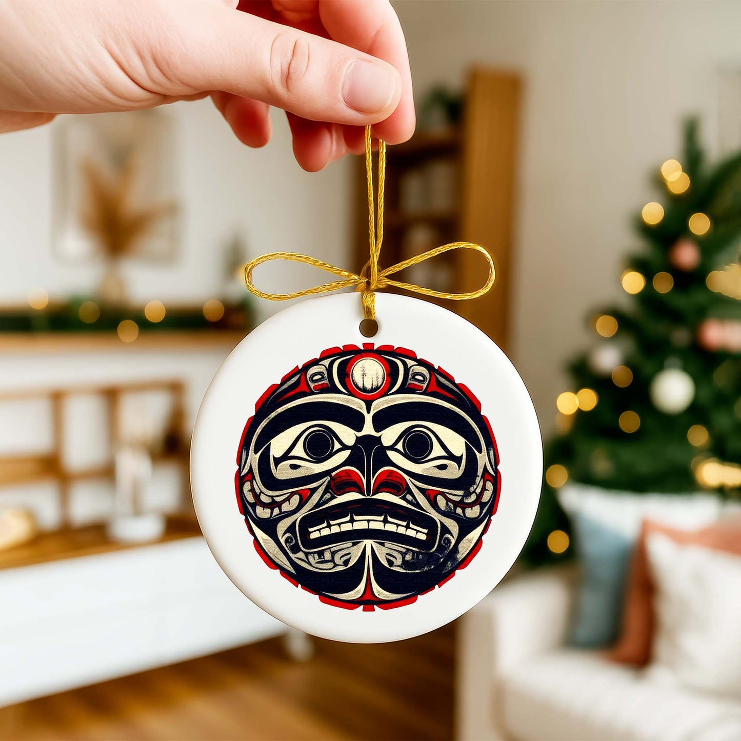 Native Mask Ceramic Ornament - Handcrafted Indigenous Art - Unique Holiday Decor