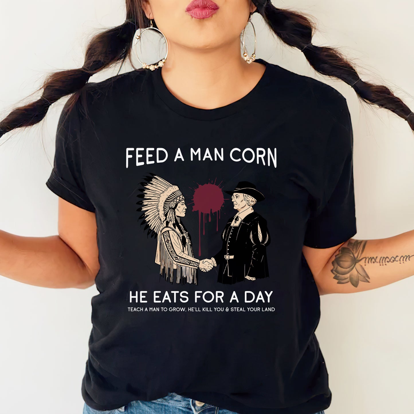 "Feed a Man Corn" Native American Graphic Unisex T-Shirt/T-Shirt V-Neck/Hoodie/Sweatshirt