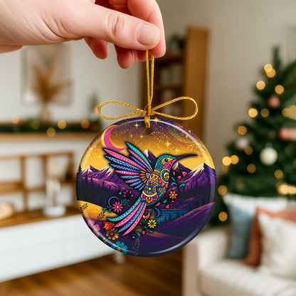 Native American Hummingbird Spirit Christmas Ornament – Indigenous Art Ceramic Hanging Decoration