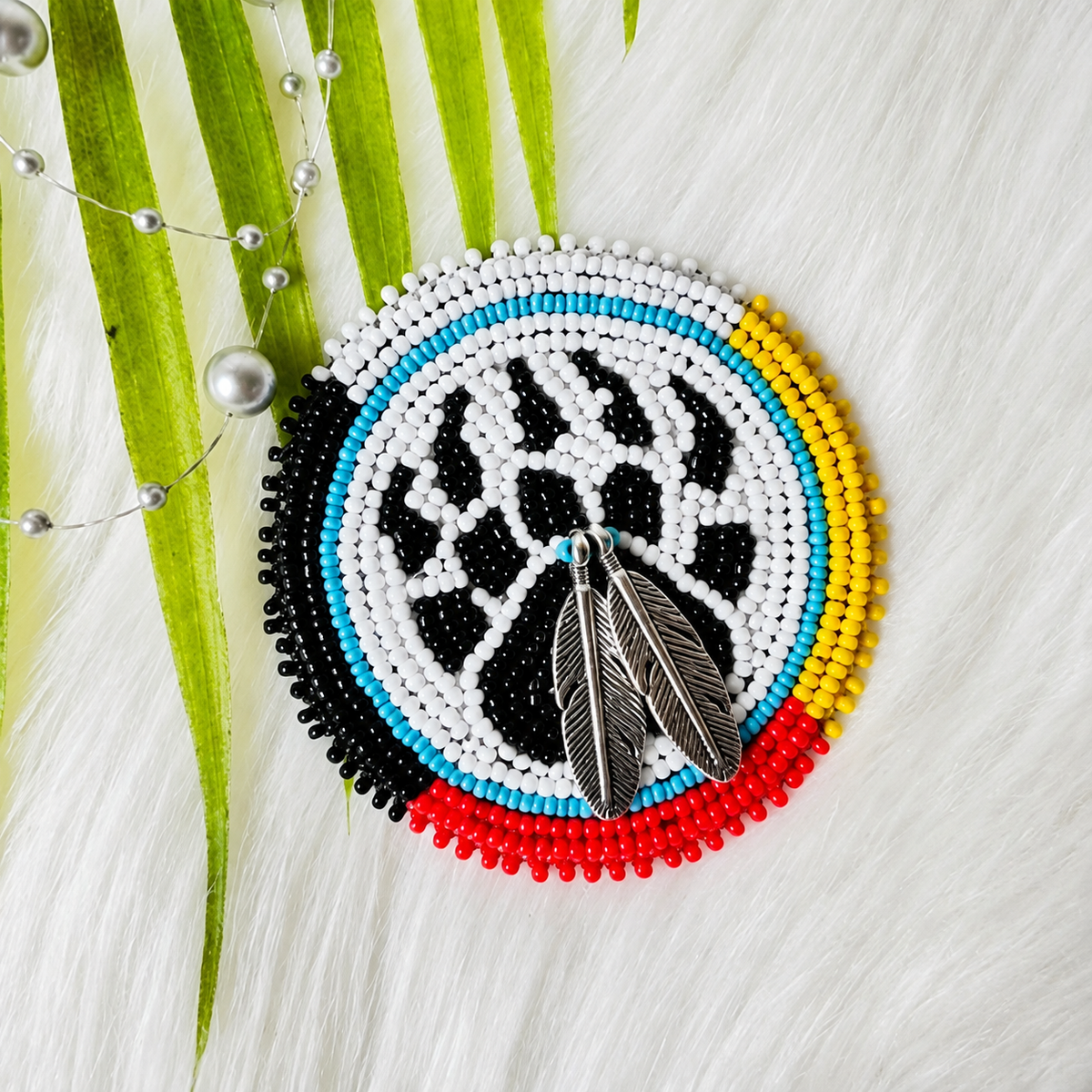 Bear Paw Handmade Beaded Wire Necklace Pendant Unisex With Native American Style