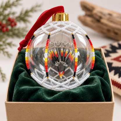 Red Beaded Christmas Ornament - Handmade Native Decor