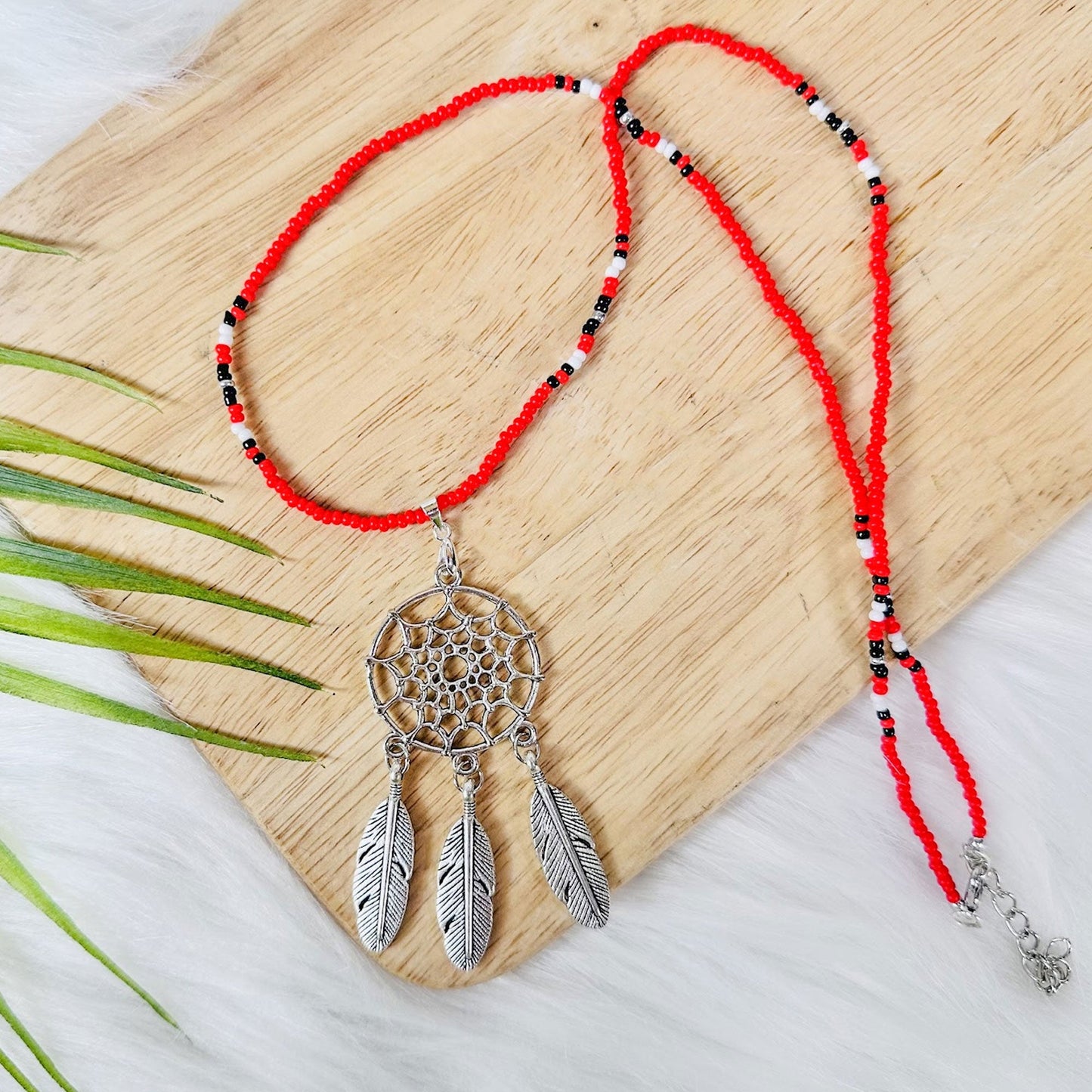 SALE 50% OFF - Long Silver Dreamcatcher Handmade Beaded Necklace For Women With Native American Style