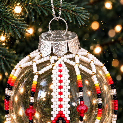 Red Beaded Christmas Ornament, Native-Inspired Holiday Decor