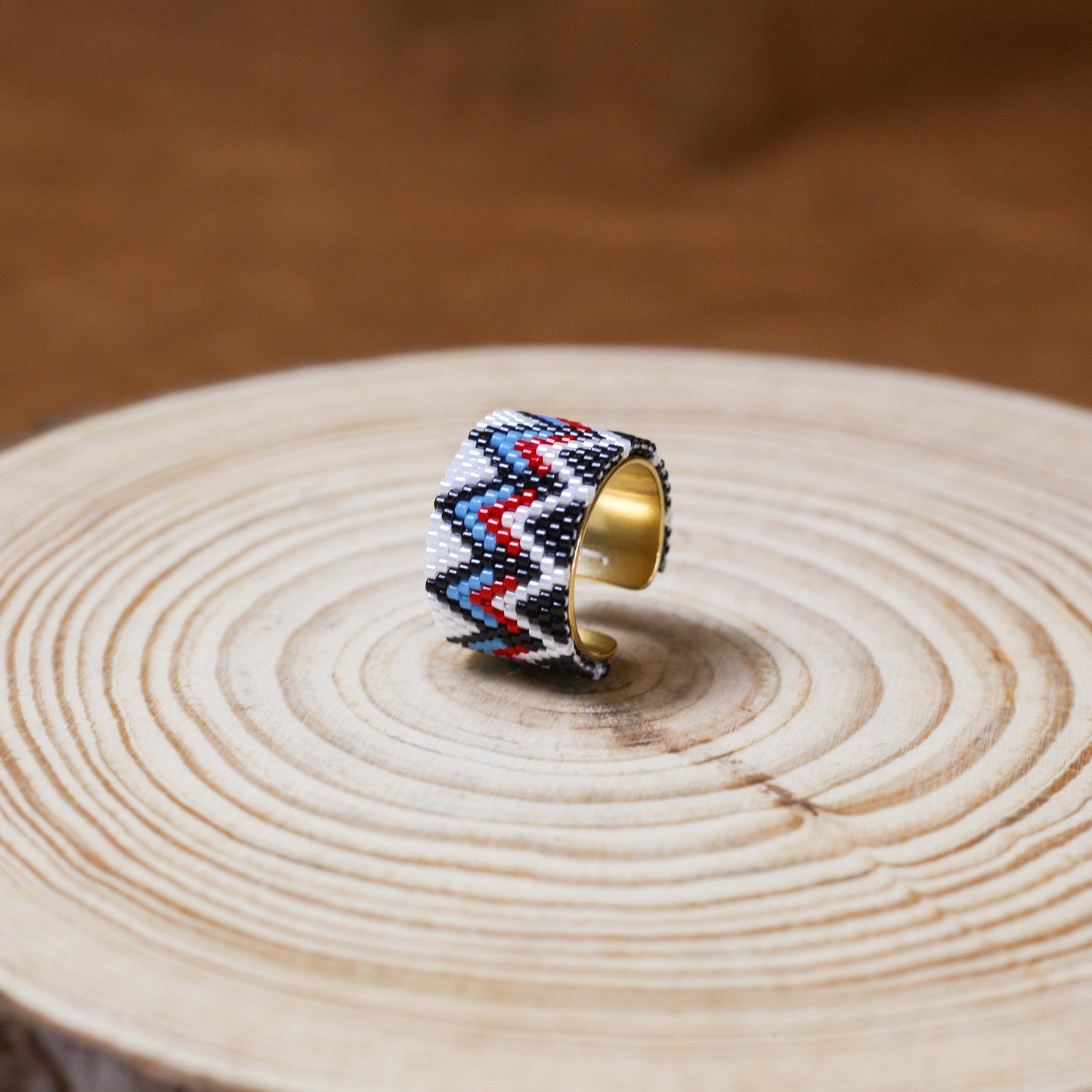 Native American Ring With Beaded Pattern