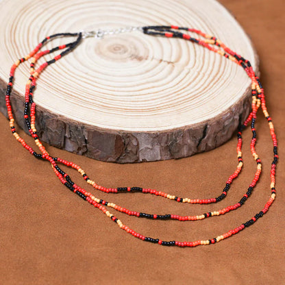 Sunset Harmony Beaded Bracelet – Bold Red, Orange, Yellow, and Black Strands