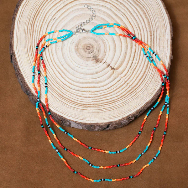 Sunset Glow Beaded Bracelet – Multi-Color Design with Red, Yellow, and Turquoise