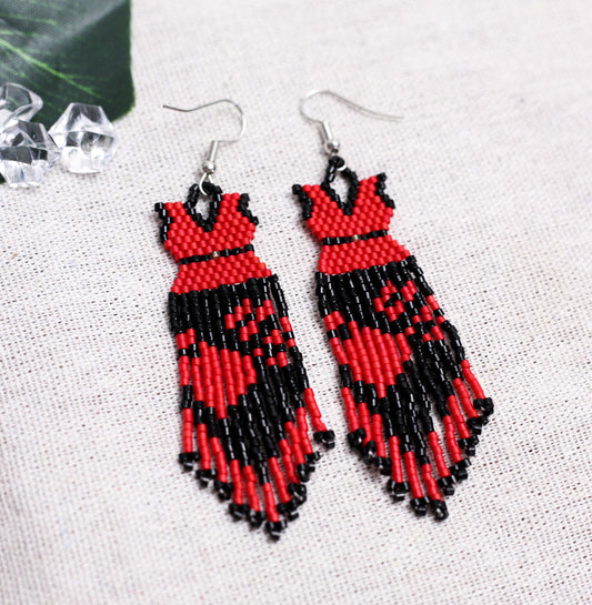 Native American Beaded Dress Earrings - Red And Black