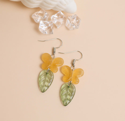 Golden Butterfly & Leaf Earrings
