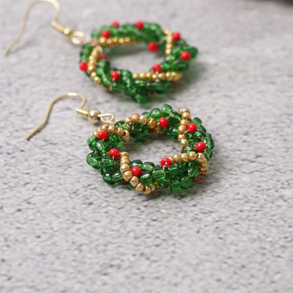 Native-Inspired Beaded Christmas Wreath Earrings