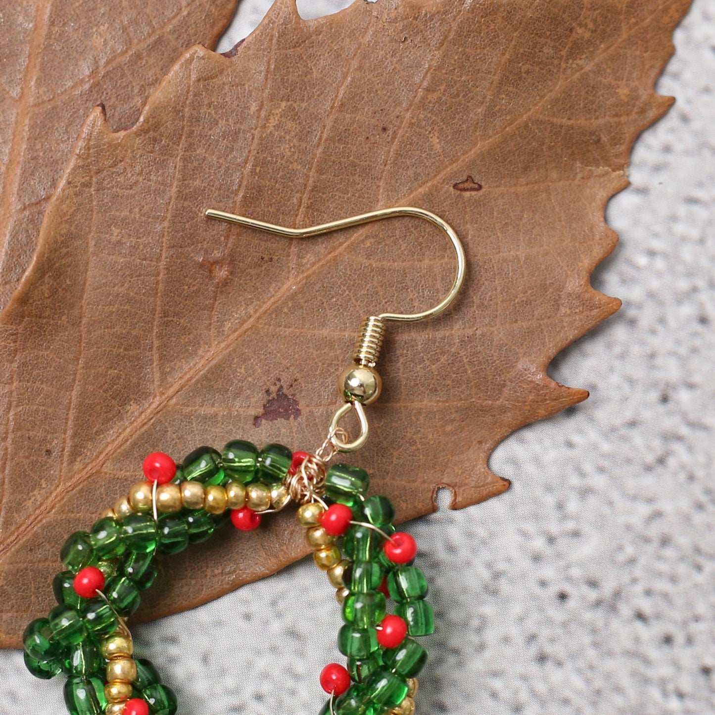 Native-Inspired Beaded Christmas Wreath Earrings