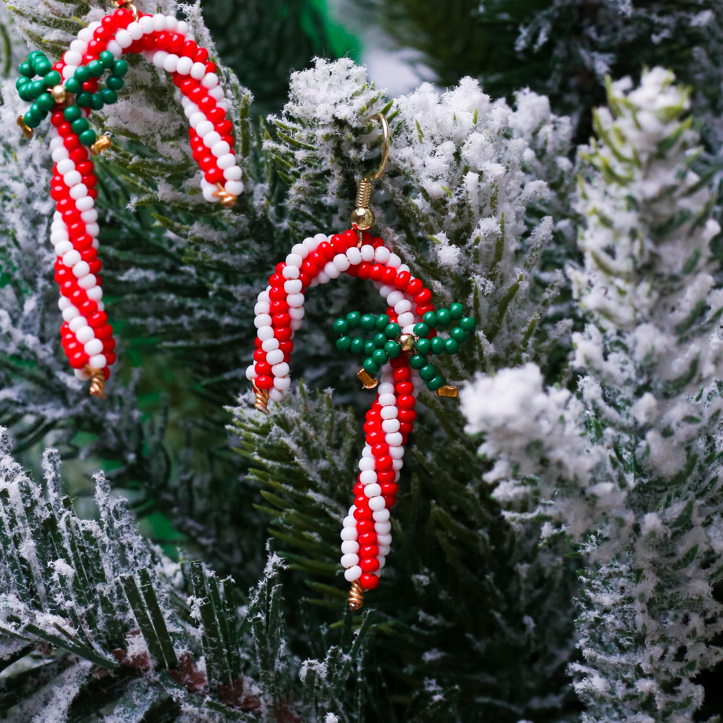 Native-Inspired Beaded Candy Cane Earrings