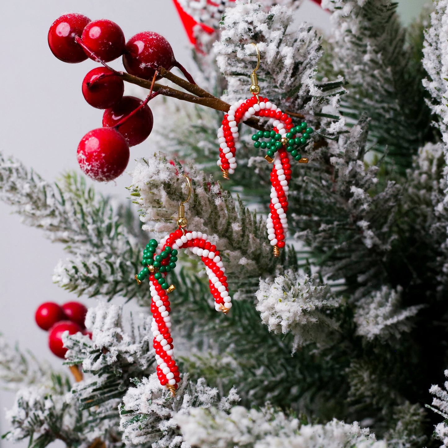 Native-Inspired Beaded Candy Cane Earrings
