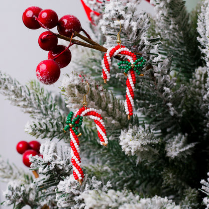 Native-Inspired Beaded Candy Cane Earrings