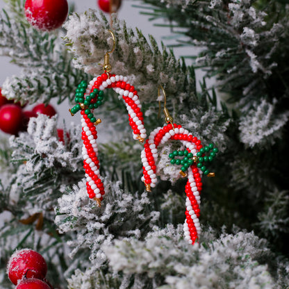 Native-Inspired Beaded Candy Cane Earrings