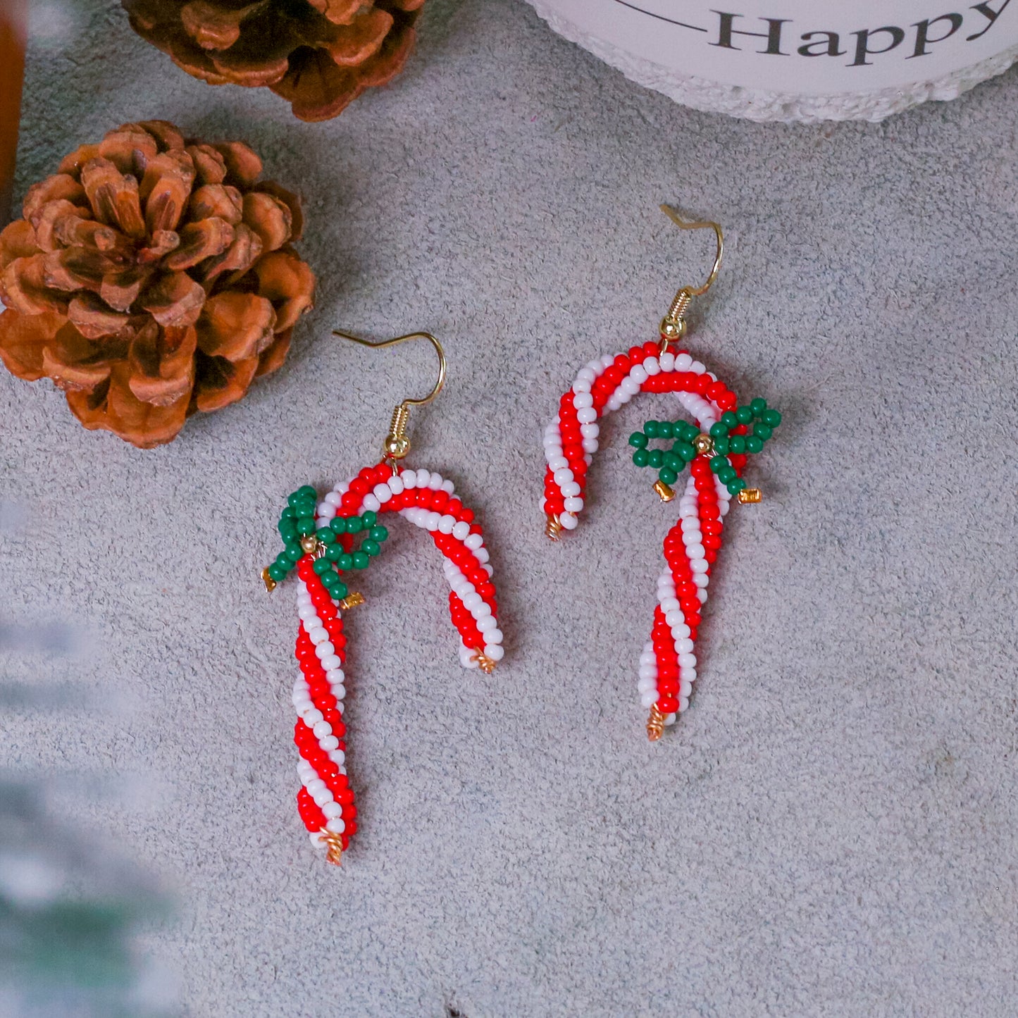 Native-Inspired Beaded Candy Cane Earrings