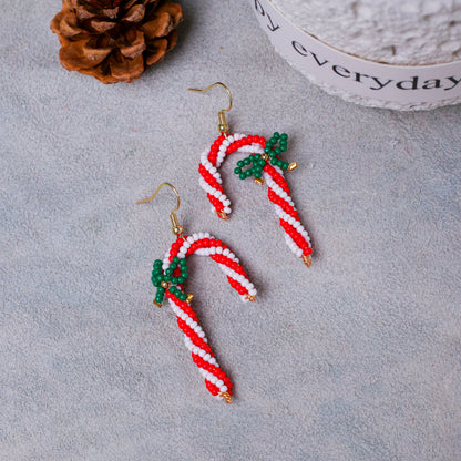 Native-Inspired Beaded Candy Cane Earrings