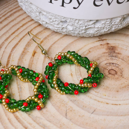 Native-Inspired Beaded Christmas Wreath Earrings