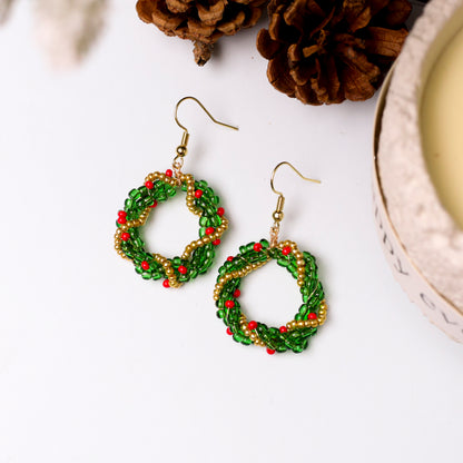 Native-Inspired Beaded Christmas Wreath Earrings