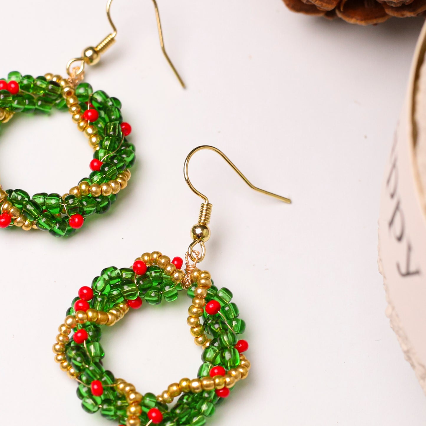Native-Inspired Beaded Christmas Wreath Earrings