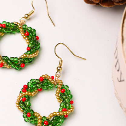 Native-Inspired Beaded Christmas Wreath Earrings