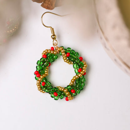 Native-Inspired Beaded Christmas Wreath Earrings