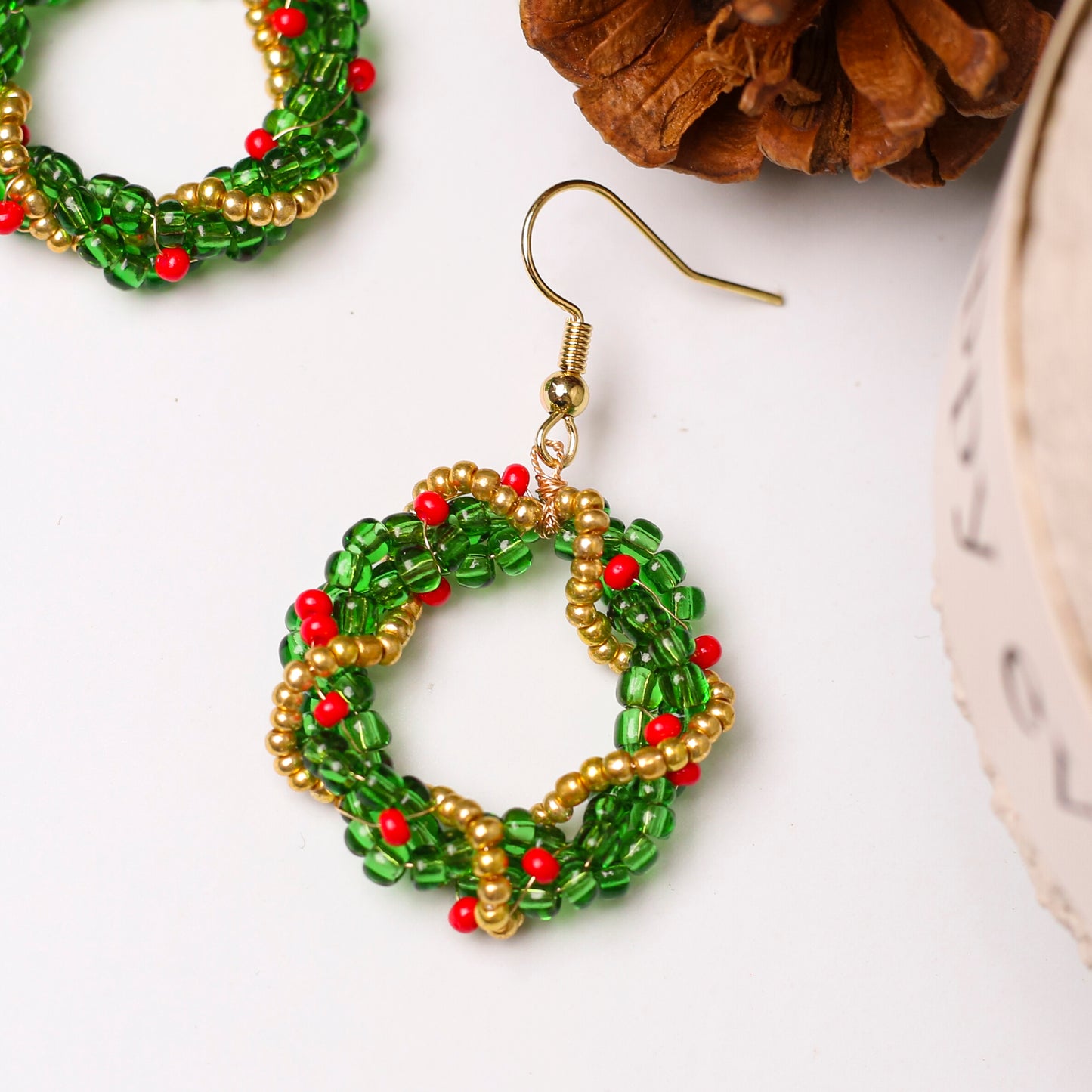Native-Inspired Beaded Christmas Wreath Earrings