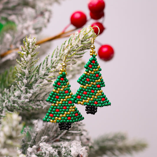 Native-Inspired Beaded Christmas Tree Earrings