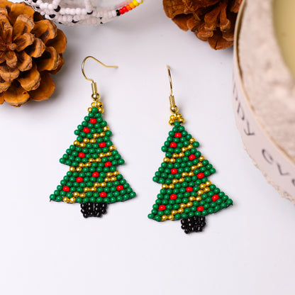 Native-Inspired Beaded Christmas Tree Earrings