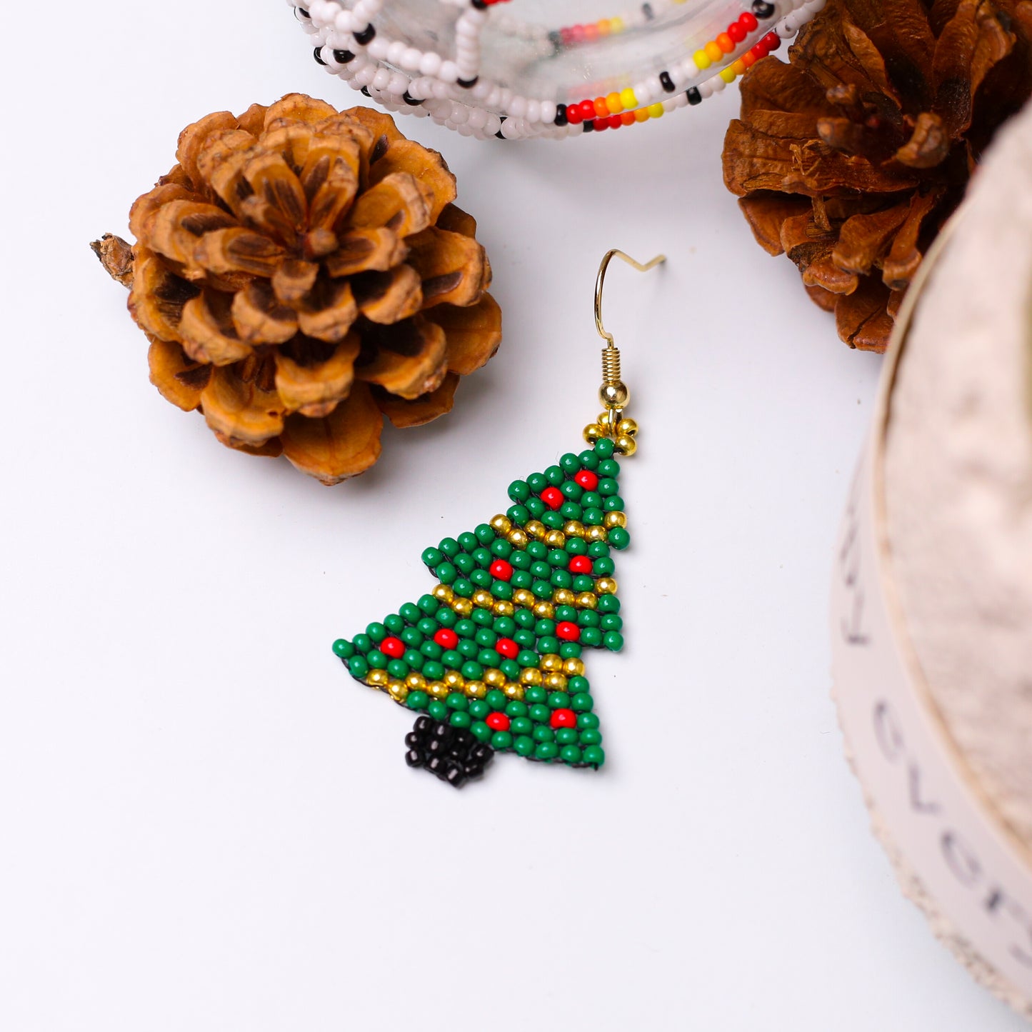 Native-Inspired Beaded Christmas Tree Earrings