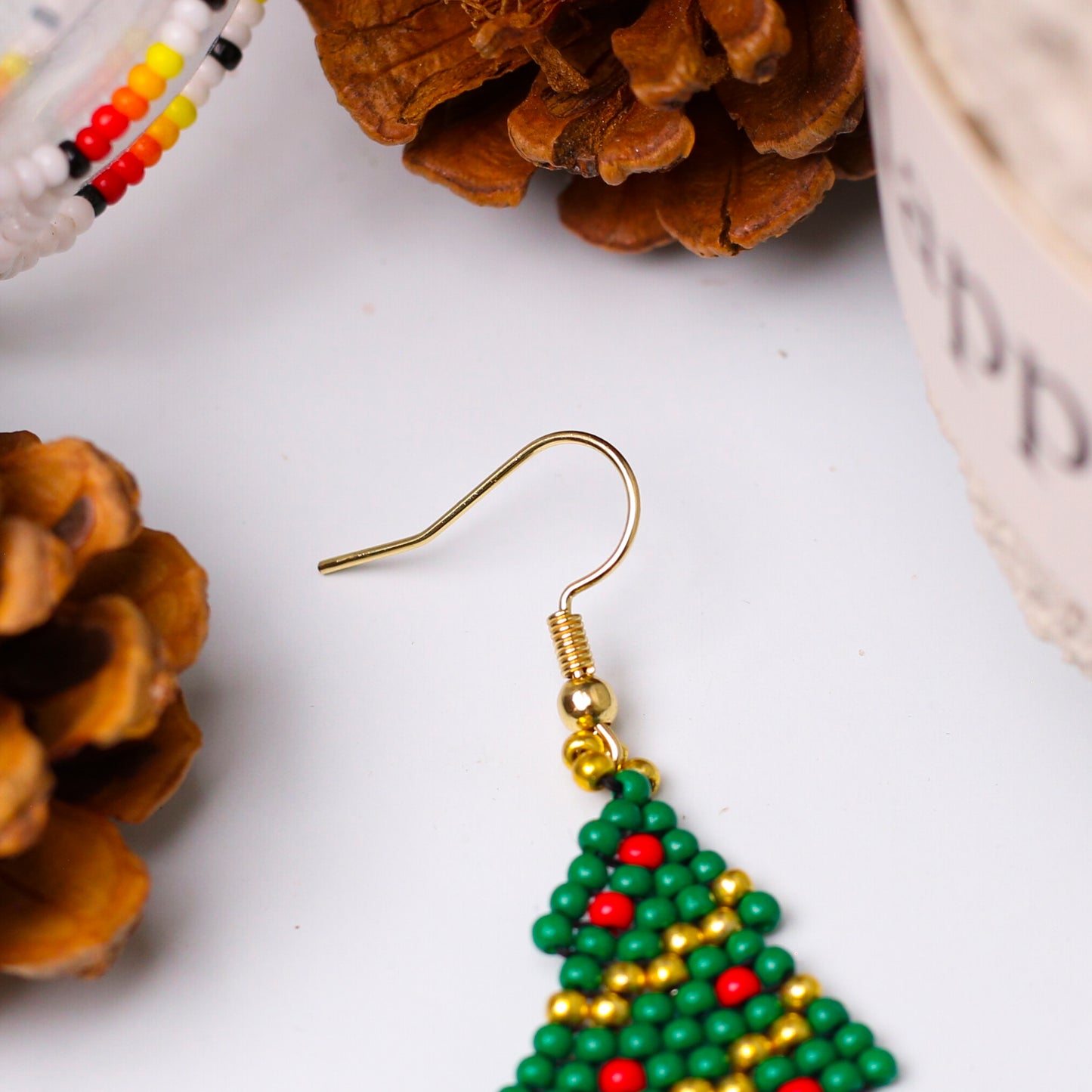 Native-Inspired Beaded Christmas Tree Earrings