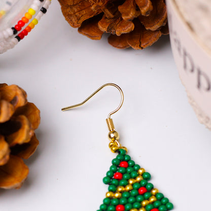Native-Inspired Beaded Christmas Tree Earrings