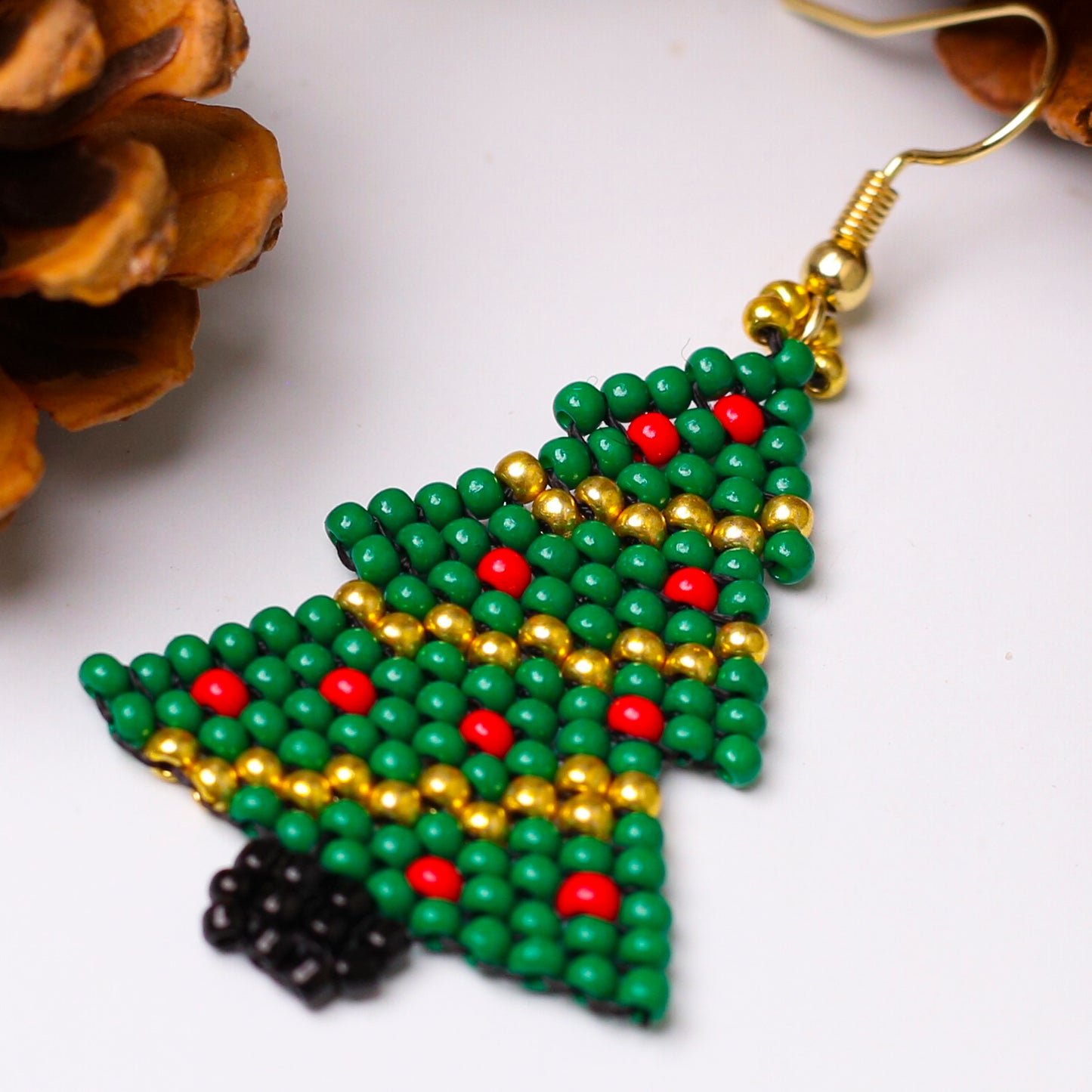 Native-Inspired Beaded Christmas Tree Earrings