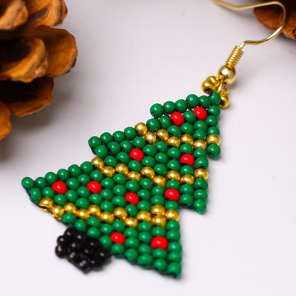 Native-Inspired Beaded Christmas Tree Earrings