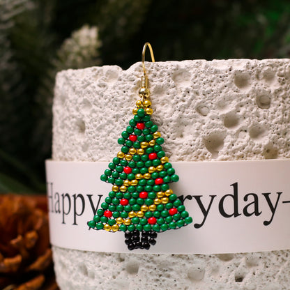 Native-Inspired Beaded Christmas Tree Earrings