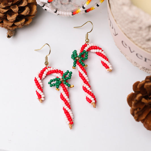 Native-Inspired Beaded Candy Cane Earrings
