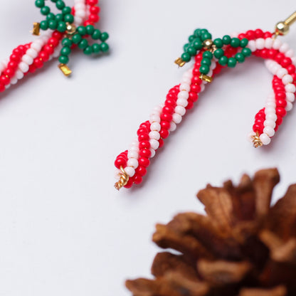 Native-Inspired Beaded Candy Cane Earrings