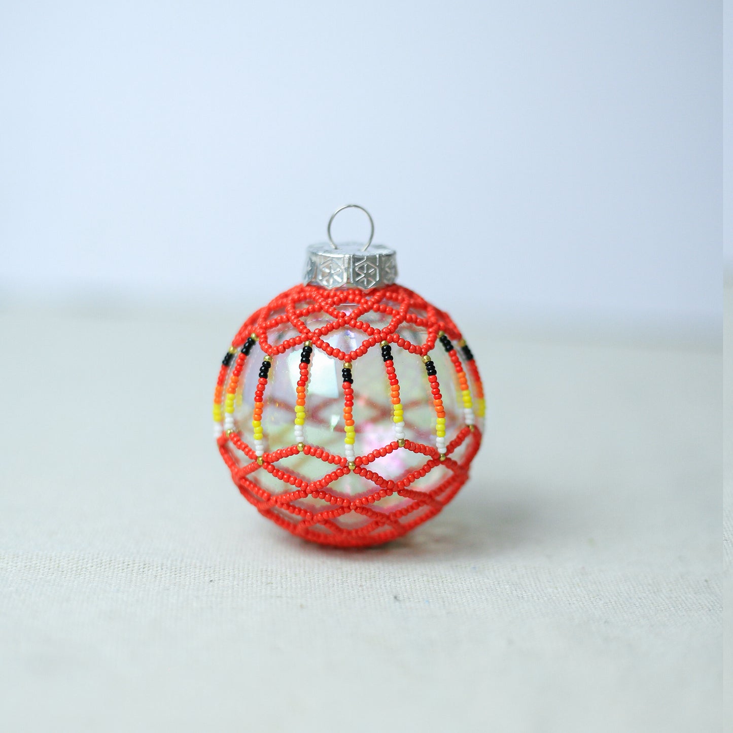 Red Sparkly Handmade Beaded Ornament with Luminous Lights Premium - Holiday Decor & Gifts