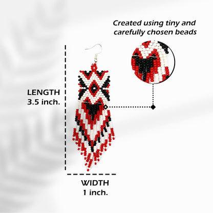 Red Black Long Beaded Handmade Earrings For Women