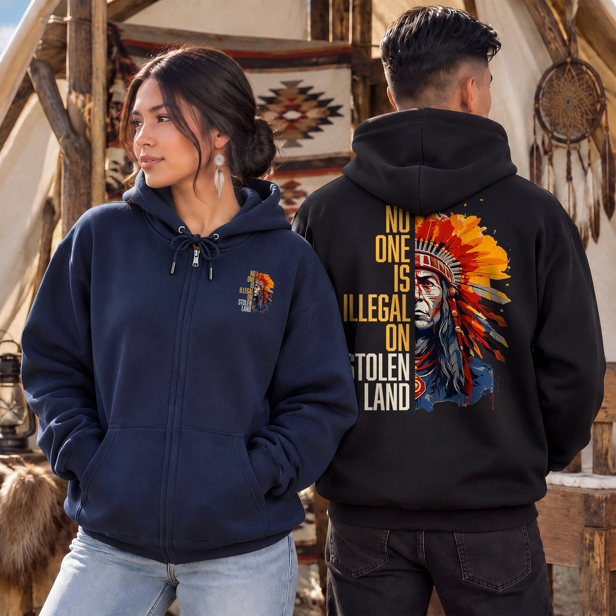 No One Is Illegal On Stolen Land - Two Sides Unisex Hoodie Zip