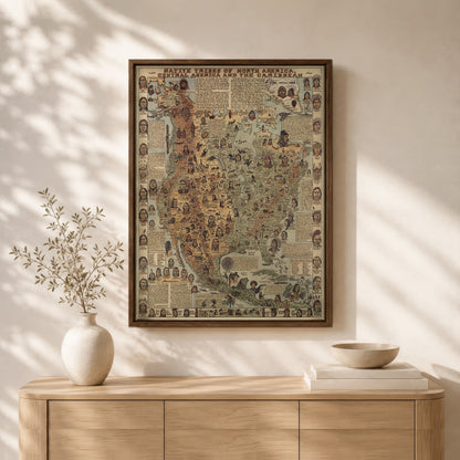 Native Tribes of North American central America and the Caribbean Maps Poster