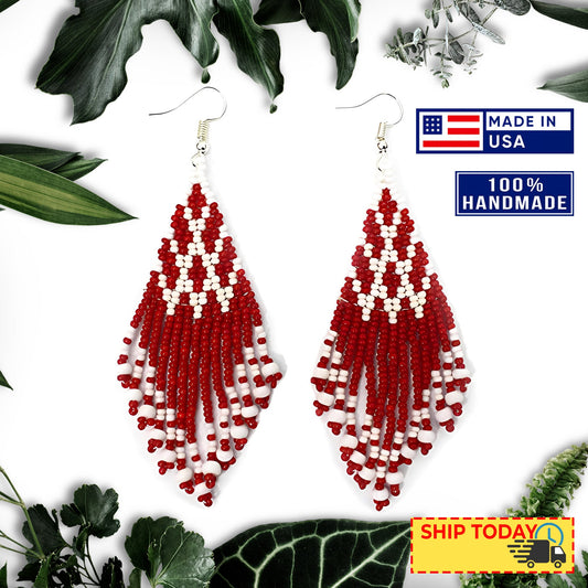 Maroon Chandelier Beaded Handmade Earrings For Women