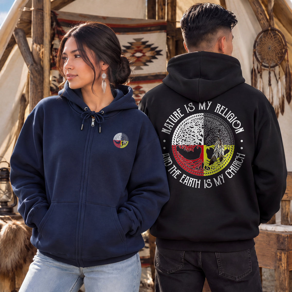 Nature Is My Religion Four Directions Sacred Circle - Two Sides Unisex Hoodie Zip