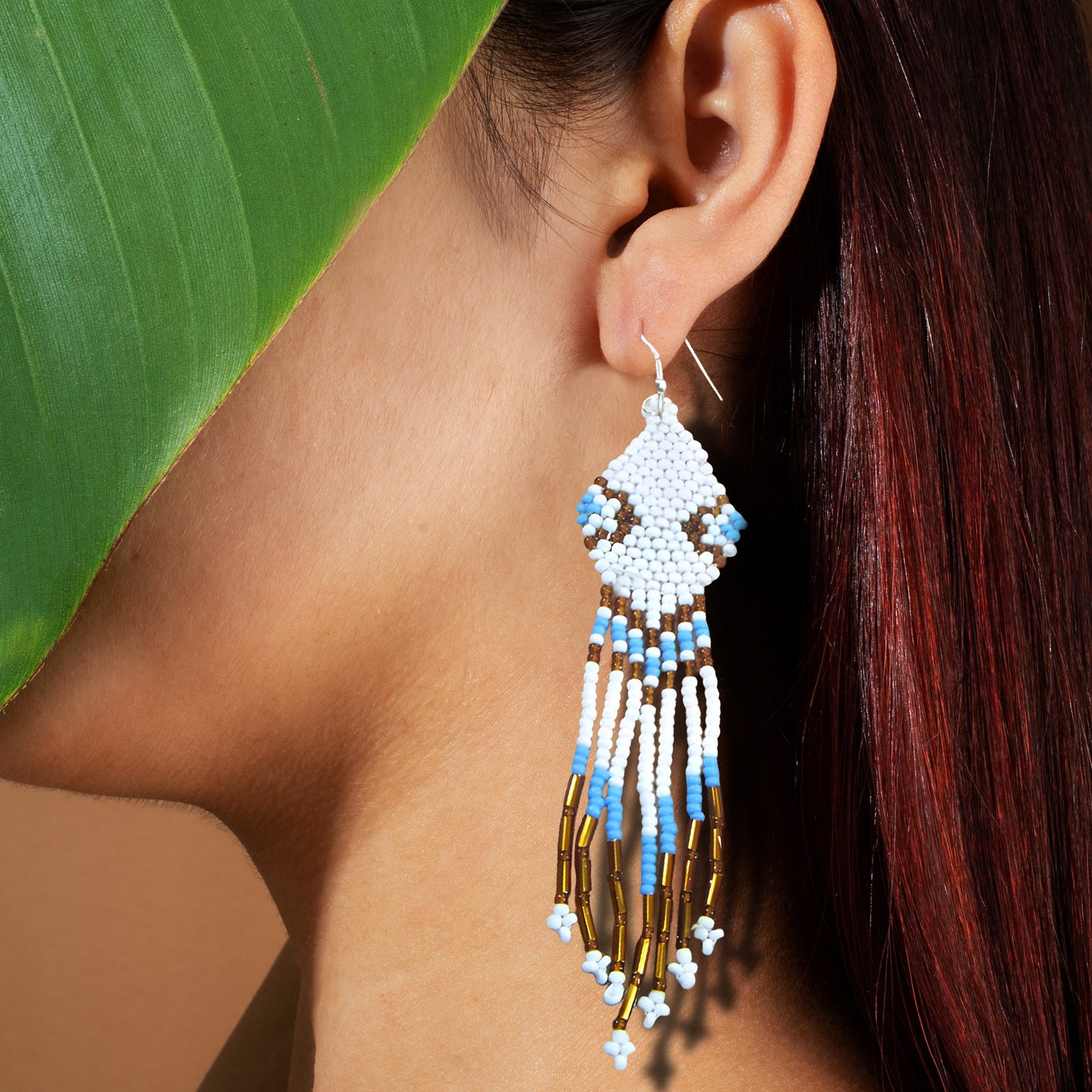 White Seed Beaded Handmade Earrings For Women