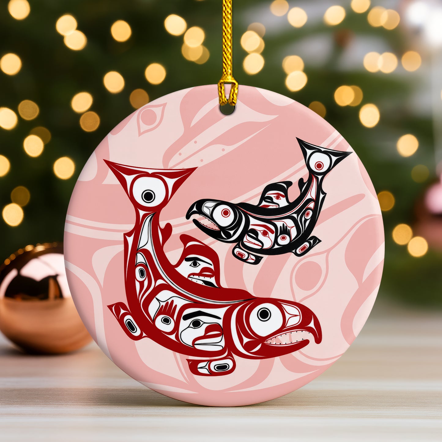Pacific Northwest Salmon Ceramic Ornament – Indigenous Art Christmas Tree Decor